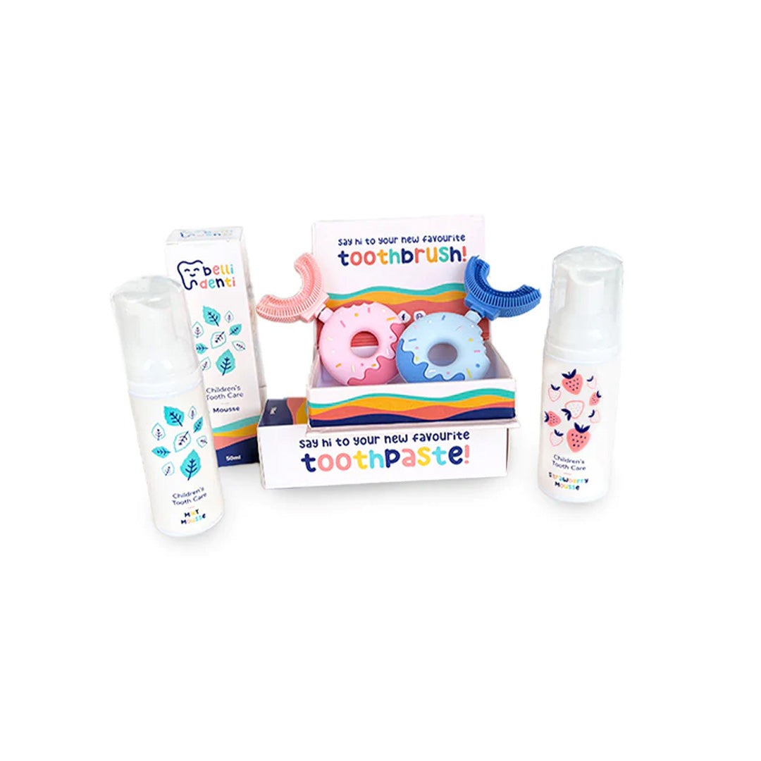 Rodinný Belli Denti® set - 2x kartáček a 2x pěnová zubní pasta
